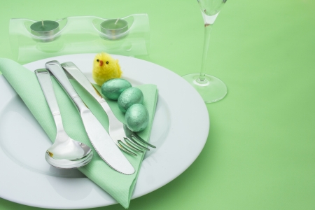 Easter Table with Chocolate Eggsの写真素材