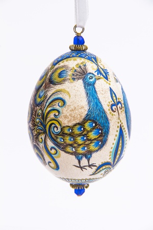 Peacock Easter Egg on White Backgroundの写真素材