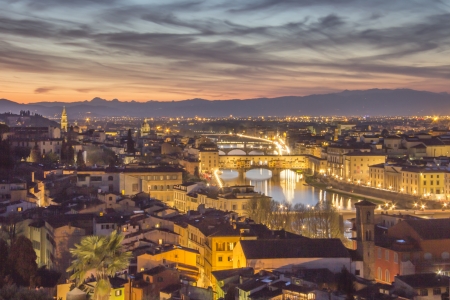 Sunset over Florence with Ponte Vecchioの写真素材