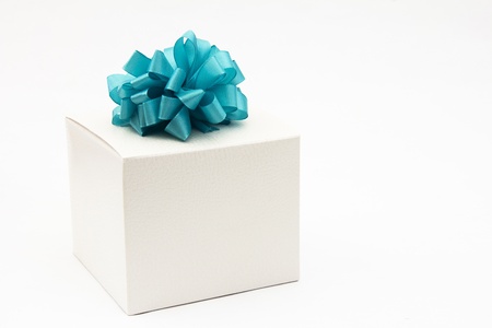 White Box with Turquoise Box on White Backgroundの写真素材