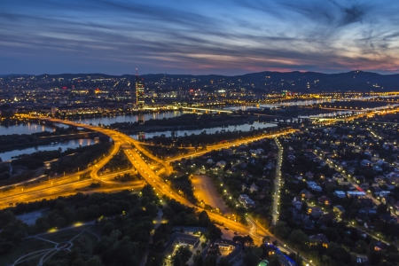 Vienna by Night Night Aerial View at Sunsetの写真素材