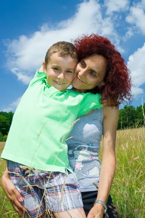 Mother and son having a great time outdoorsの写真素材