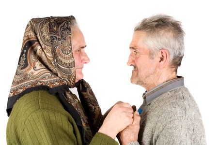 Portrait of an elderly couple, isolated on white backgroundの写真素材