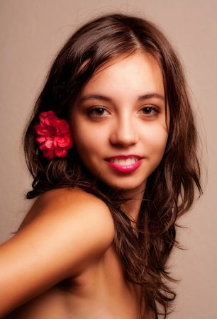 Glamour close-up portrait of a beautiful young womanの写真素材