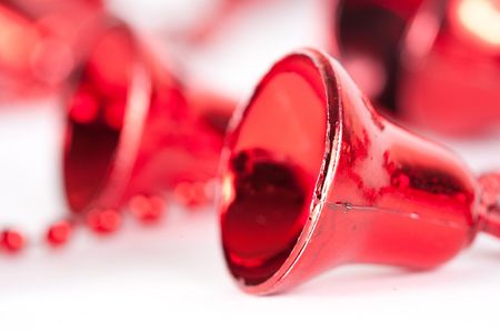 Red Christmas decorations isolated on white backgroundの写真素材