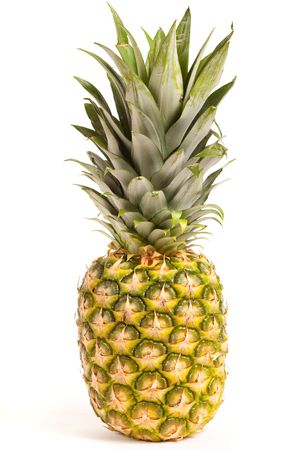 Very detailed close up of a whole pineapple, isolated on white background