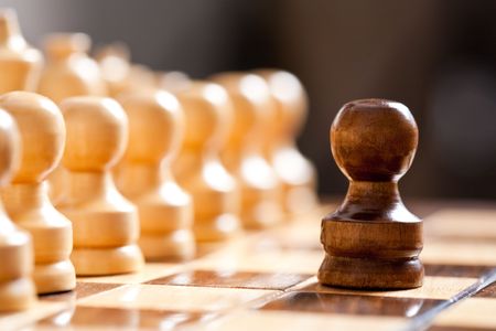 Close up of chess pieces on the board, shallow depth of fieldの写真素材