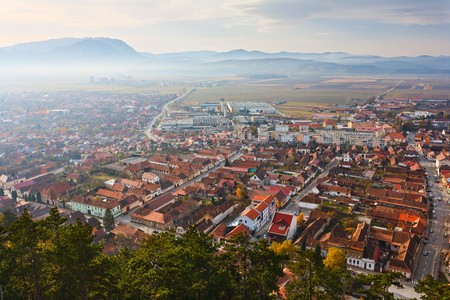 Rasnov - a Romanian town, view from town's fortressの写真素材