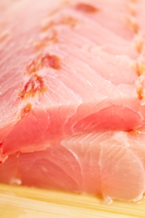 Studio closeup of fresh raw zander filletsの写真素材