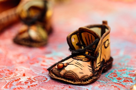 Decorative ceramic boots at Horezu earthenware fair in Horezu, Romaniaの写真素材