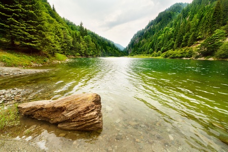 Landscape with Petrimanu Lake in Romanian mountainsの写真素材