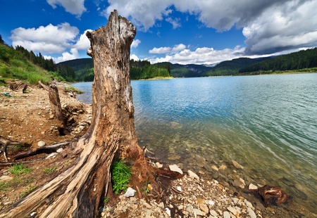 Landscape from dam lake Bolboci in Bucegi mountains in Romaniaの写真素材