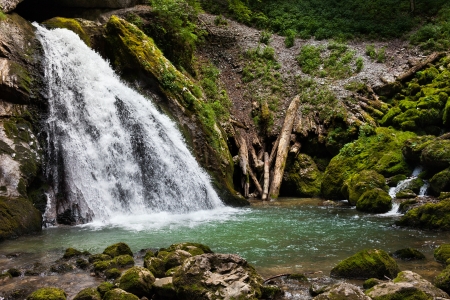 Landscape with a waterfall in a summer dayの写真素材