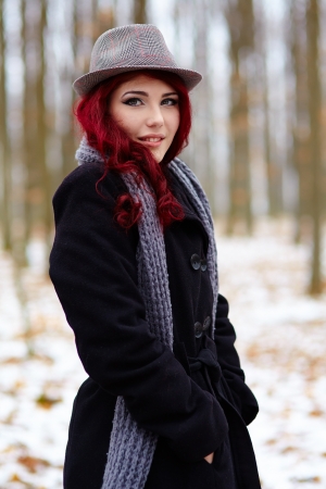 Outdoor closeup of a young girl in a forestの写真素材