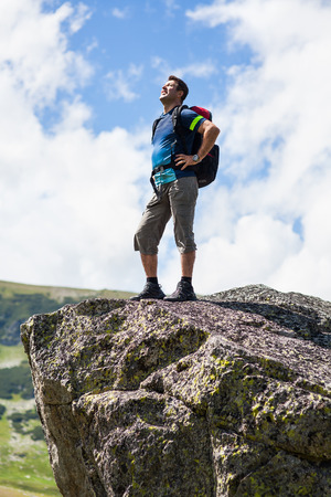 Hiker alone in Romanian Carpathians, Parang mountainsの写真素材