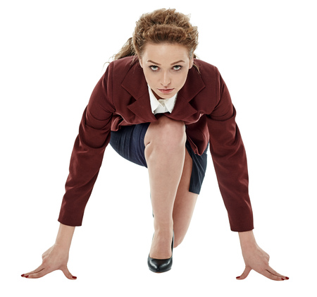 Young businesswoman ready to take a start in a business competitionの写真素材