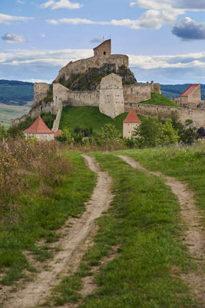 Ancient medieval fortress citadel high up on a hill