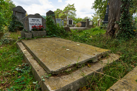 Sighisoara, Romania - September 19th 2021: Images with the ancient cemetery in Sighisoara, some tombstones dating from 13th centuryのeditorial素材