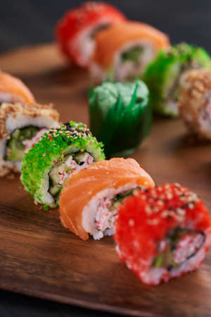 Delicious variety of sushi freshly preparedの写真素材