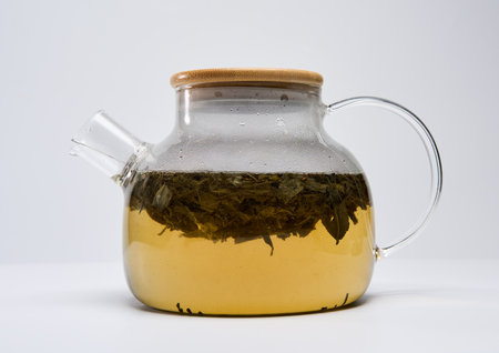 Closeup of Japanese Sencha tea isolated on white background
