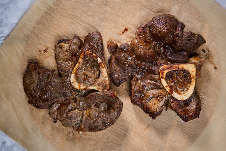 Beef shank steak from an osso bucco cut, fresh from the grillの写真素材