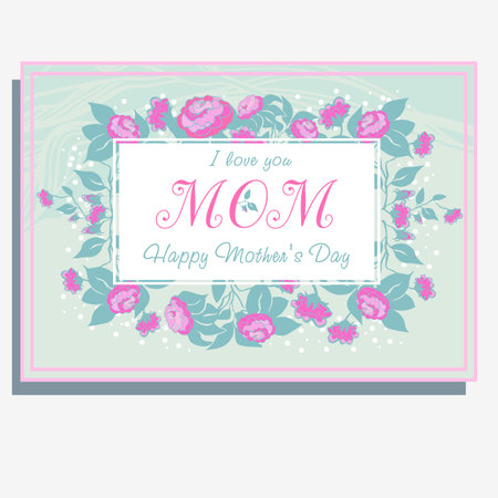 Mother day best wishes with frame flowers pink rosesのイラスト素材