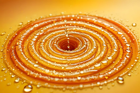 close up of water drops on a honey dipper in yellow backgroundの素材