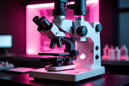 Microscope in the laboratory. Science and technology concept. Laboratory equipment.の素材