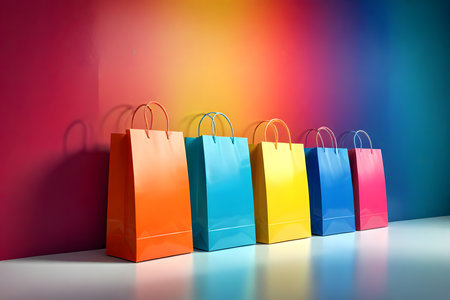 Colorful shopping bags on colorful background. 3D Rendering.の素材