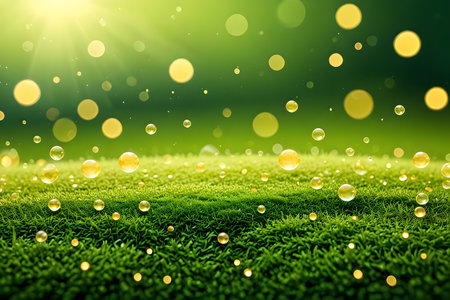 Green grass background with bokeh light effect. 3d renderingの素材