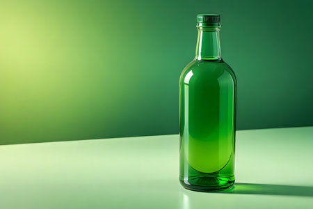 Alcoholic drink in a bottle on a green background. 3d renderingの素材