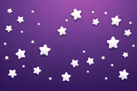 White stars on a purple background. Flat lay, top view.の素材