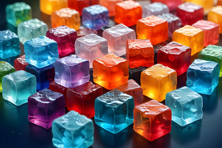 Colorful glass cubes on a black background. 3d rendering.の素材