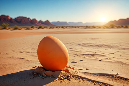 Orange egg in the middle of the Sahara desert, Morocco, Africaの素材