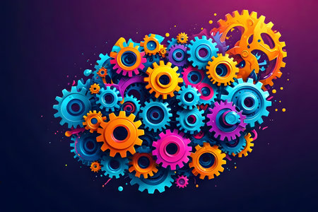 Abstract gear background. 3d vector illustration. Colorful gear wheel.の素材