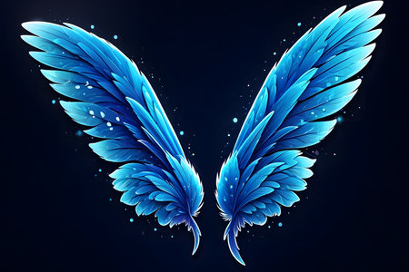 Illustration of blue wings on a dark background. Vector illustration.の素材