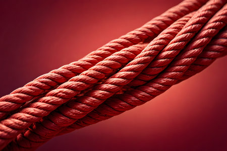 close up of red rope on red background with copy space for textの素材