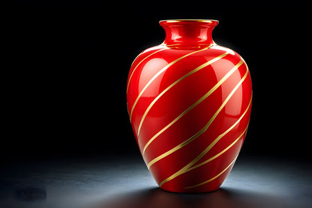 Red vase on a black background. 3d render illustration.の素材