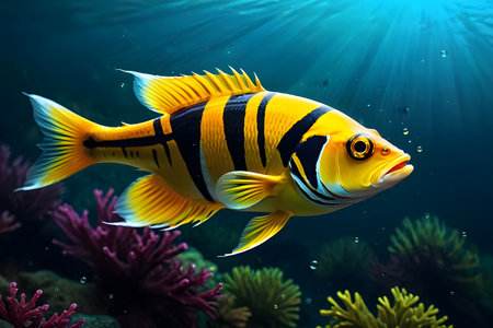 Beautiful tropical fish in the deep blue sea. Underwater world.の素材