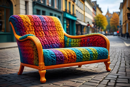 Colorful sofa in the old town of Riga, Latvia.の素材