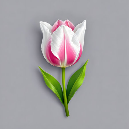 White and pink tulip on a gray background. Vector illustration.の素材