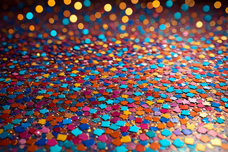 Colorful sequins background with bokeh defocused lights.の素材