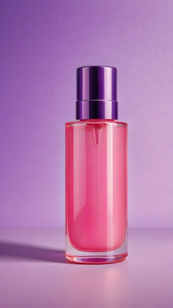 Bottle of perfume on a purple background. 3d rendering.の素材