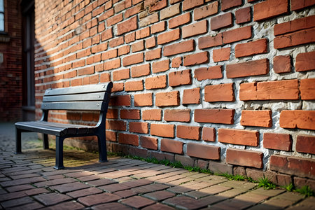 Bench in front of a brick wall in the old town of Gdanskの素材