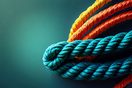 Colorful ropes on a dark background. Close-up image.の素材