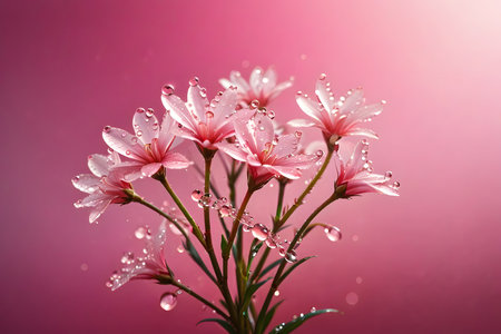 Pink flowers with water drops on the petals. Beautiful background.の素材