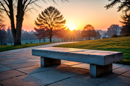 Bench in the park at sunset. Beautiful landscape with bench and trees.の素材