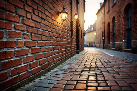 street in the old town of Gdansk at sunset, Polandの素材