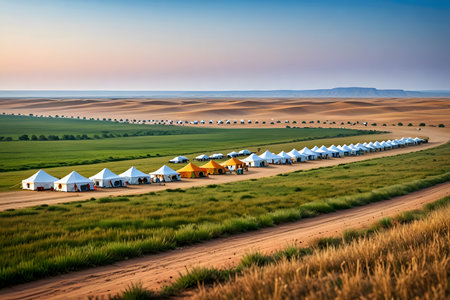 Camping in the desert of Kazakhstan. Tents in the desertの素材