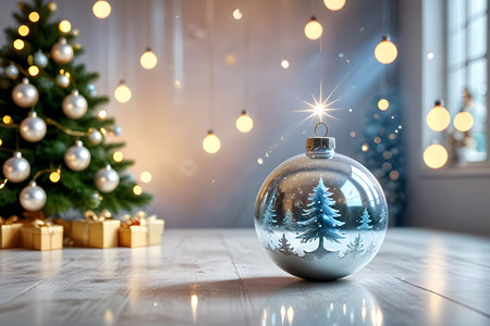 Christmas or New Year decoration with glass ball and bokeh lightsの素材